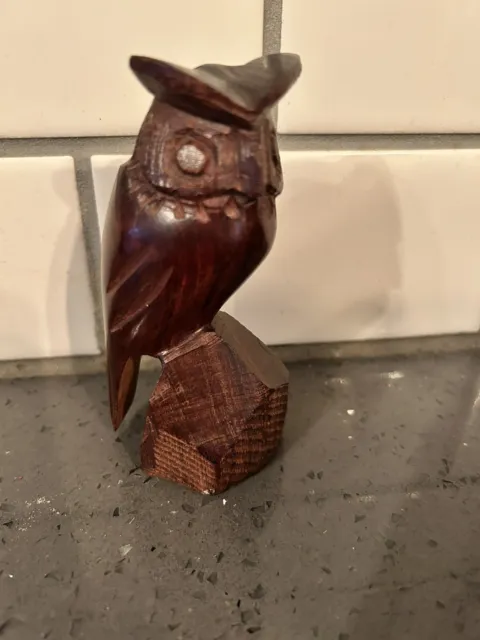 Hand Carved Wooden Owl Figure Figurine 4.5" Vintage