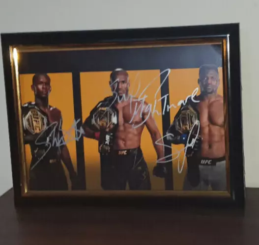 Israel Adesanya, Kamaru Usman, Francis Ngannou Hand Signed Photo With Coa Framed