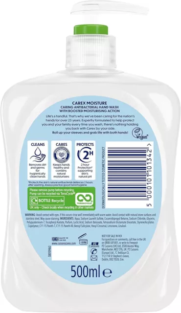 Cussons Carex 2-H Schutz antibakterielle Feuchtigkeit Handwaschen [500ml] 6er Pack 2