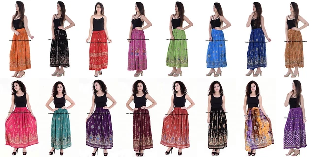 Indiano Lungo Lustrini Gonna Boho Bollywood Ventre Danza Hippie Gitano Colori