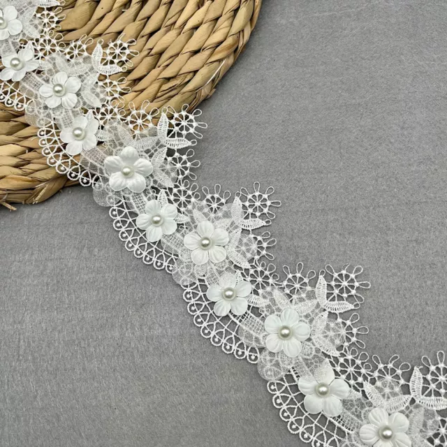 1 Yard 7CM Pearl Beaded Lace Ribbon Edging Trim Wedding Dress DIY Sewing Craft