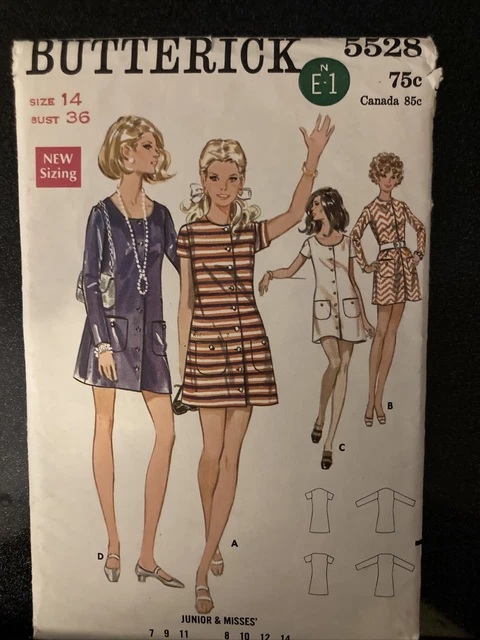 Butterick 5673 Vintage Size 14 Pattern Misses Button Front Dress w Patch Pockets