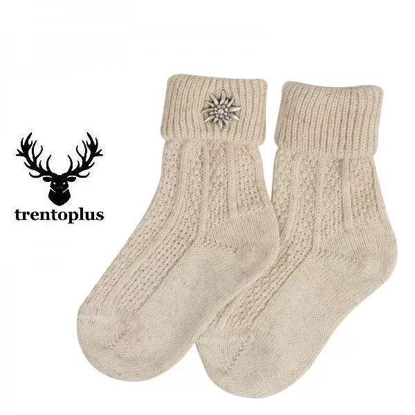 Umschlagsocke Metalledelweiß beige  Kinder Jungen  Mädchen Trachtensocken