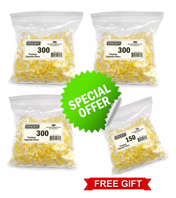 900 EFFICIENT Cigarette Filters Bulk Economy Pack With Free Extra 150 Filters