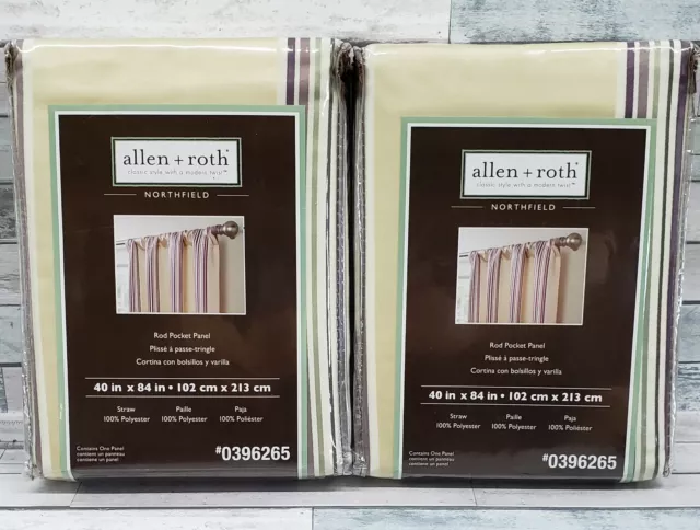 Allen Roth Curtain Panels Northfield Stripe 0396265 Rod Pocket 2 40 x 84 New