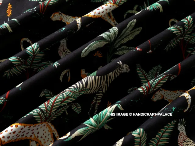 Indien Coton Handmade Animal Tissu Imprimé Noir Couture Artisanat de 4.6m 3