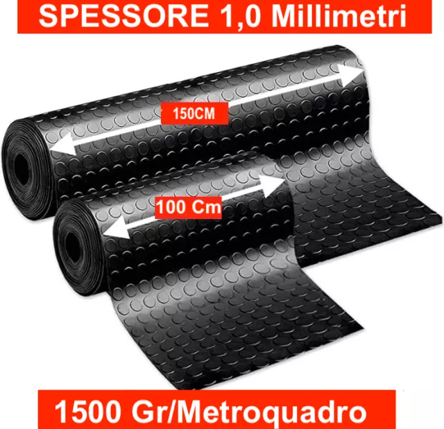 TAPPETO GOMMA NERO IN PVC COPERTURA PAVIMENTO LARGO 100/150 cm BOLLO BULLONATO