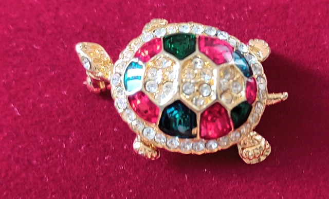 Broche paon vintage dorée avec strass bleu vert - France