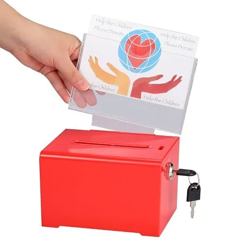 Adir Donation Box with Lock – Acrylic Suggestion Box with Slot, Ballot Lock B...