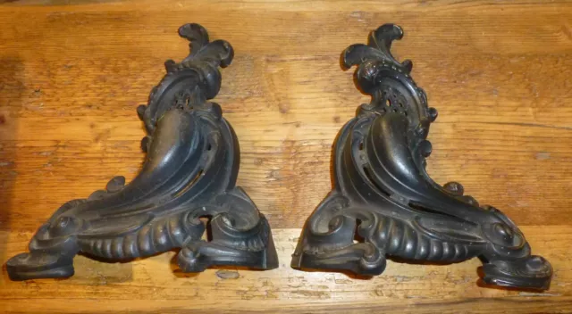 PAIR of SUPERB VICTORIAN CAST IRON FIREDOGS ANDIRONS 11 INCHES TALL