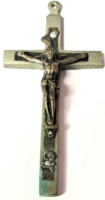 ANCIEN CRUCIFIX CROIX en bronze emaillé epoque 1970 christ EUR 20,00