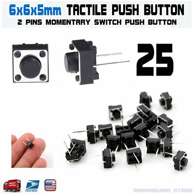 25Pcs 6x6x5mm 2 Pin PCB Momentary Tactile Tact Push Button Switch DIP Micro