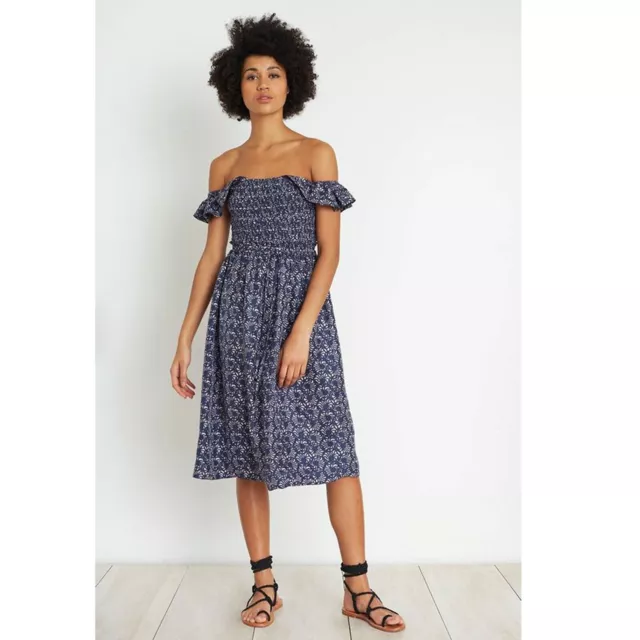 Apiece Apart Lamu Smocked Midi Dress Flora Silk Printed Off Shoulder S 4 226069