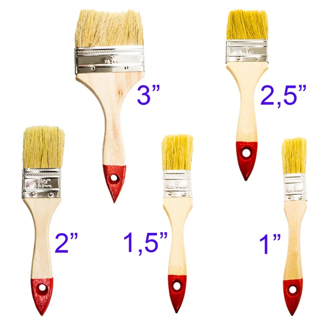 Kit 5 pennelli pittura imbianchino cancelli vernice manico legno setole