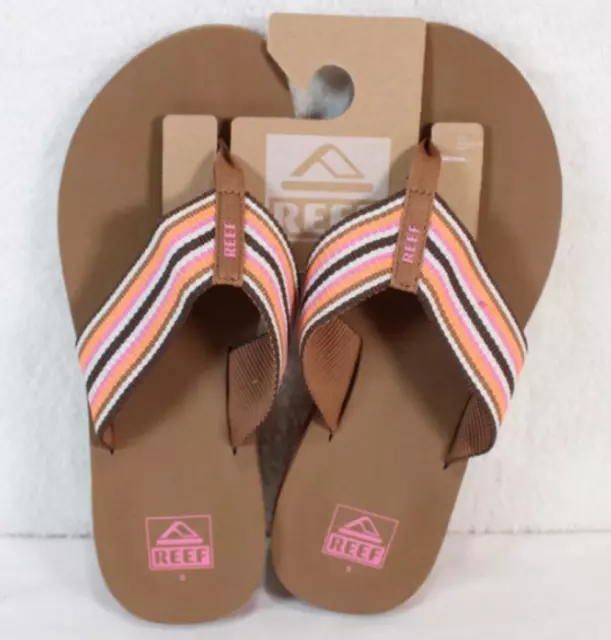 Reef Spring Woven Size 9 Smoothie Strap Stripe Pink Brown Womens Flip Flops NEW