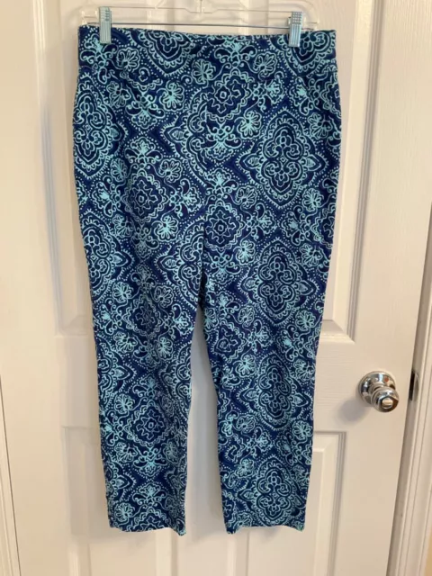 Chico's Women’s So Slimming Blue Floral Paisley Stretch Pull On Crop Pants Sz 1