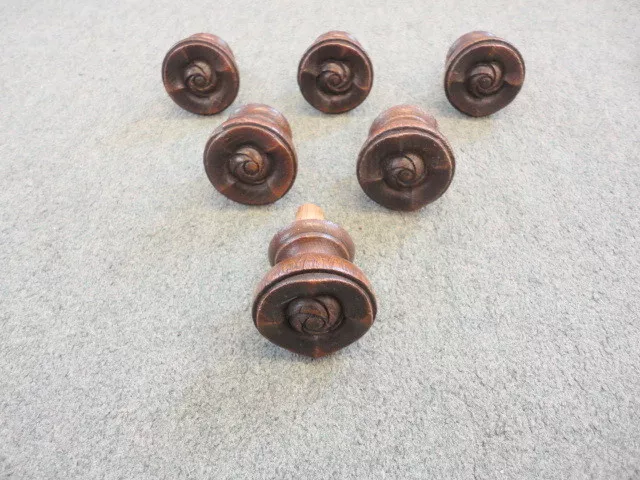 Set Of 6 Victorian Oak Carved  Knobs