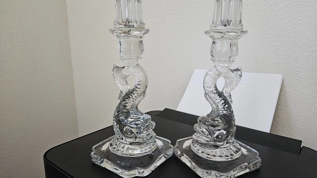 Cambridge Glass Crystal Candlestick Dolphin KOI 9 1/2"H like Fostoria /Heisey  