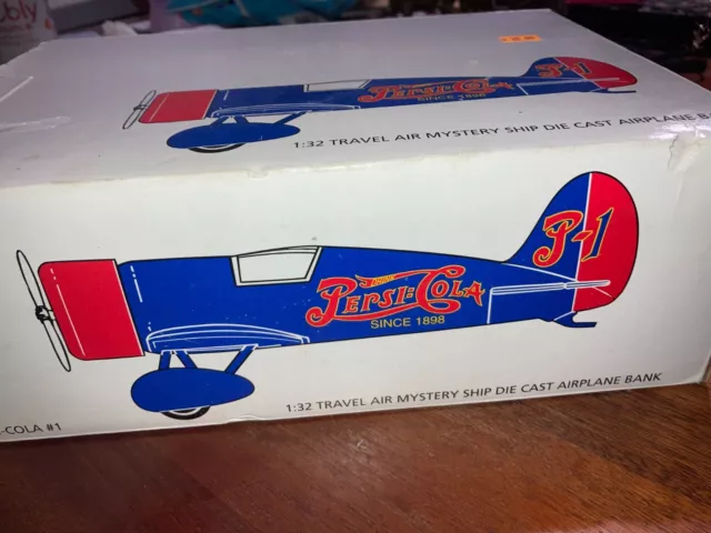 Pepsi-Cola Travel Air Mystery Ship Diecast Airplane Bank 1:23 1993