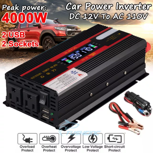 5000W 4000W Car Power Inverter DC 12V to AC 110V Pure Sine Wave Solar Converter