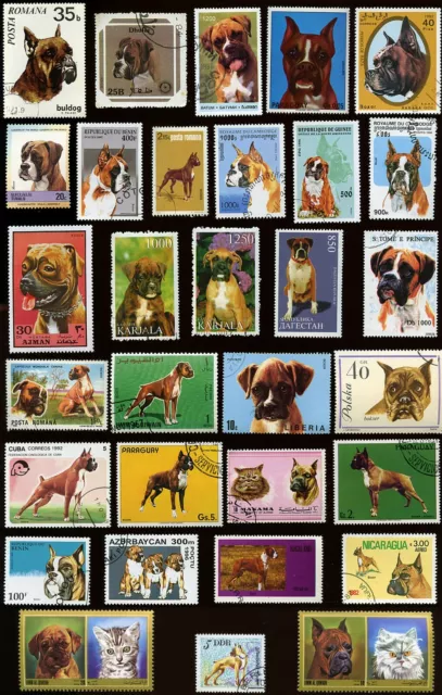 BOXER GERMAN DOG POSTAGE STAMP INTERNATIONAL COLLECTION x 31 different