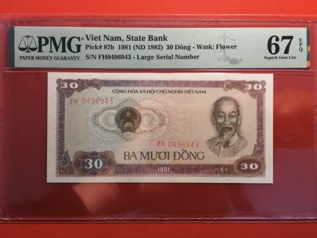 Vietnam 30 Dong 1981 Pick 87b Large Serial Number PMG 67EPQ Superb Gem UNC