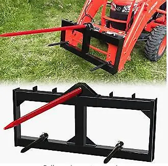 Hay Bale Spear 49" Bucket Skid Steer Loader Tractor Attachment Universal 3000lbs
