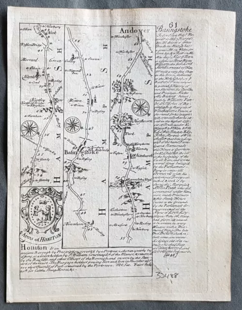 1720 Emmanuel Bowen Antique British Road Map - Basingstoke to Salisbury, Wilts.