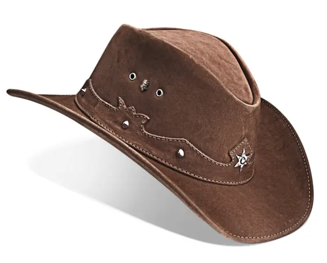 Chapeau de cowboy Western en cuir véritable pour homme Rancher Texan...