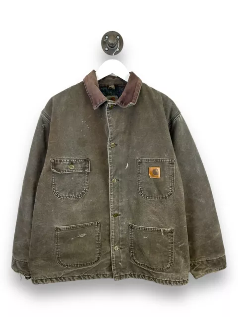 Vintage 90s Carhartt Blanket Lined Chore Barn Coat Jacket Size Large C02CHT