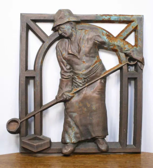 Large Antique ART DECO Cast Iron Blacksmith BAS RELIEF. Heavy Wall Sculpture