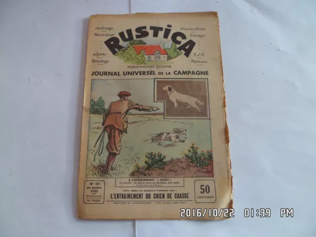 Rustica N°31 30/7/1933 Entrainement Du Chien De Chasse Concours Hippique   G35