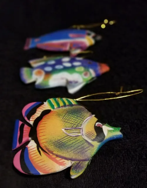 3 Tropical Fish Christmas Ornament Set Beach Nautical Decor Ornaments--Preowned