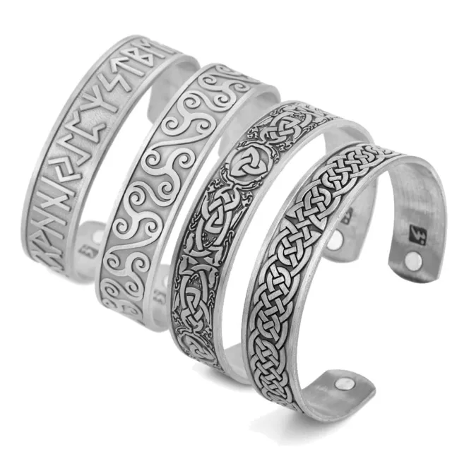 LIKGREAT Ancient Celtics Knot Symbol Bangles Silver Color Magnetic Cuff Viking