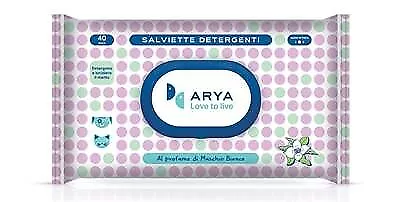 Arya Salviette Muschio Bianco 40 Pz Salviette Detergenti per Cani e Gatti e Cucc