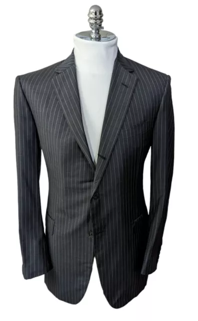 Oxxford Clothes Mens Gray Striped Wool 3 Roll 2 Blazer Sport Coat 42L Jacket USA