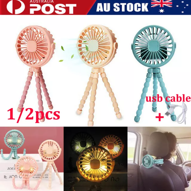 USB Fan Flexible Octopus Clip-on Mini Fan LED Handheld Fans For Baby Stroller AU