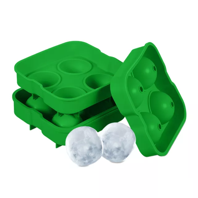 Cubiteras verdes Moldes 4 cubitos de hielo redondos Bandejas silicona Set de 2