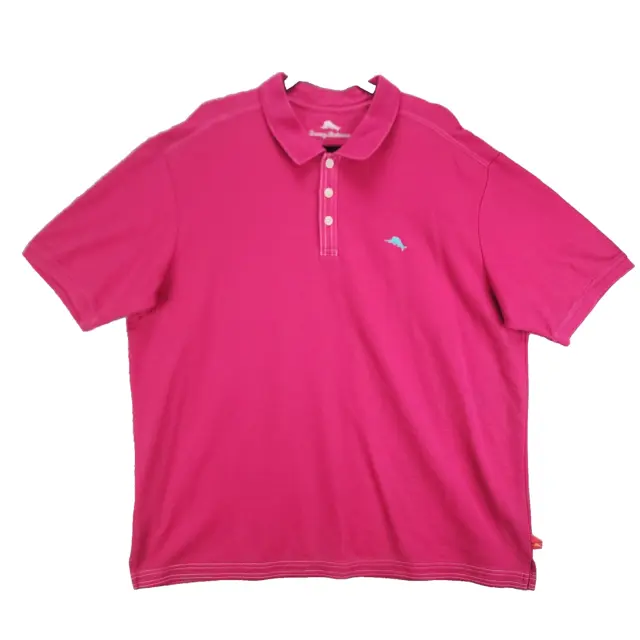 Tommy Bahama Shirt Mens XXL Pink Polo Supima Cotton Cutaway Collar Golf Marlin