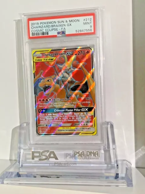 PSA 9 2019 Pokemon Sun & Moon Cosmic Eclipse 212 Full Art/Charizard & Braixen GX