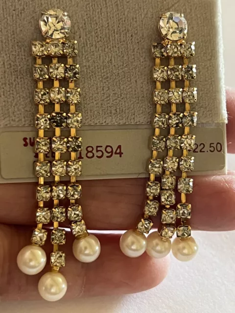Vintage Goldtone Marvella Faux Pearl Rhinestone Post Earrings