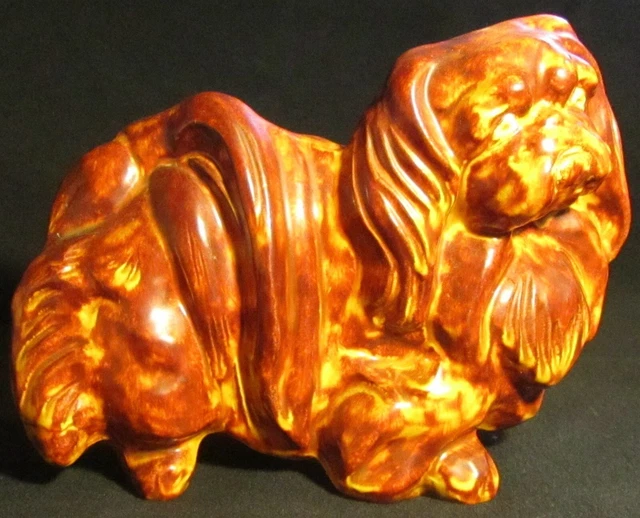 Charming Vintage Handpainted & Glazed Ceramic Pekingese Dog Figurine
