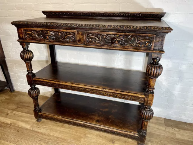 Antique  Carved Oak Green Man Hall Table Dumb Waiter . Delivery Available