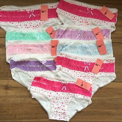 Teen Girls 9 Pack Mixed Colour Briefs (One Size to Fit 11-16 Yrs).
