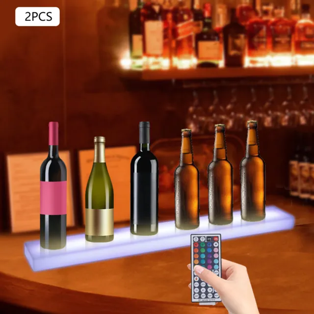 2Pcs LED RGB Liquor Bottle Display Shelf 32" Lighted Bar Shelf Wine Rack