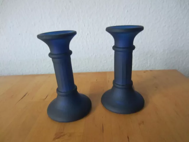 2 Glas Kerzenhalter blau Pressglas