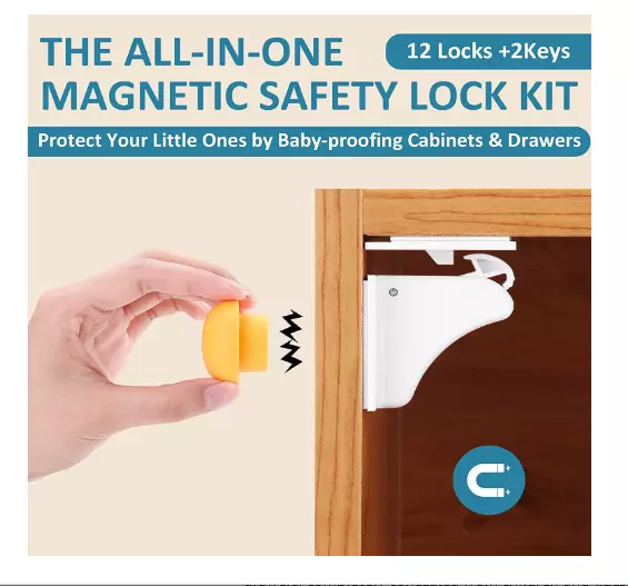 Magnetic Cabinet Locks (12-Pack 2 Keys) Baby Proofing & Child Safety by  Skyla Ho
