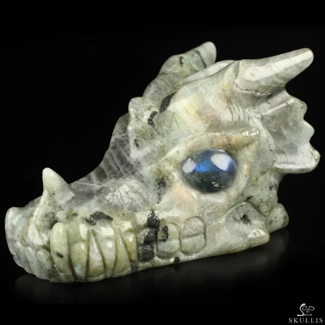5.0" Labradorite Hand Carved Crystal Dragon Skull with Labradorite Eyes