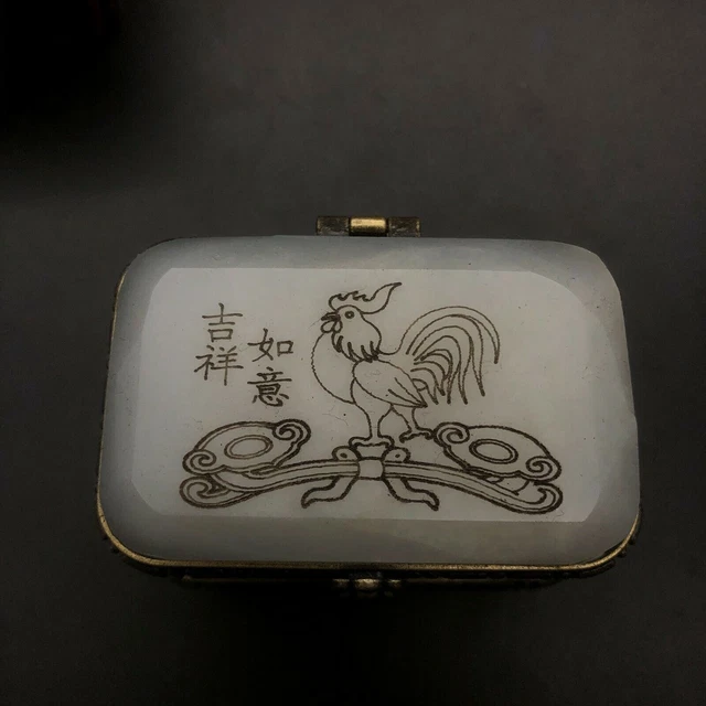 Chinese antique hand-made chicken pattern double-deck rouge box--