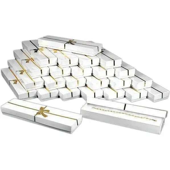 25 Gold Bow White Cotton Boxes Bracelet Gift Display